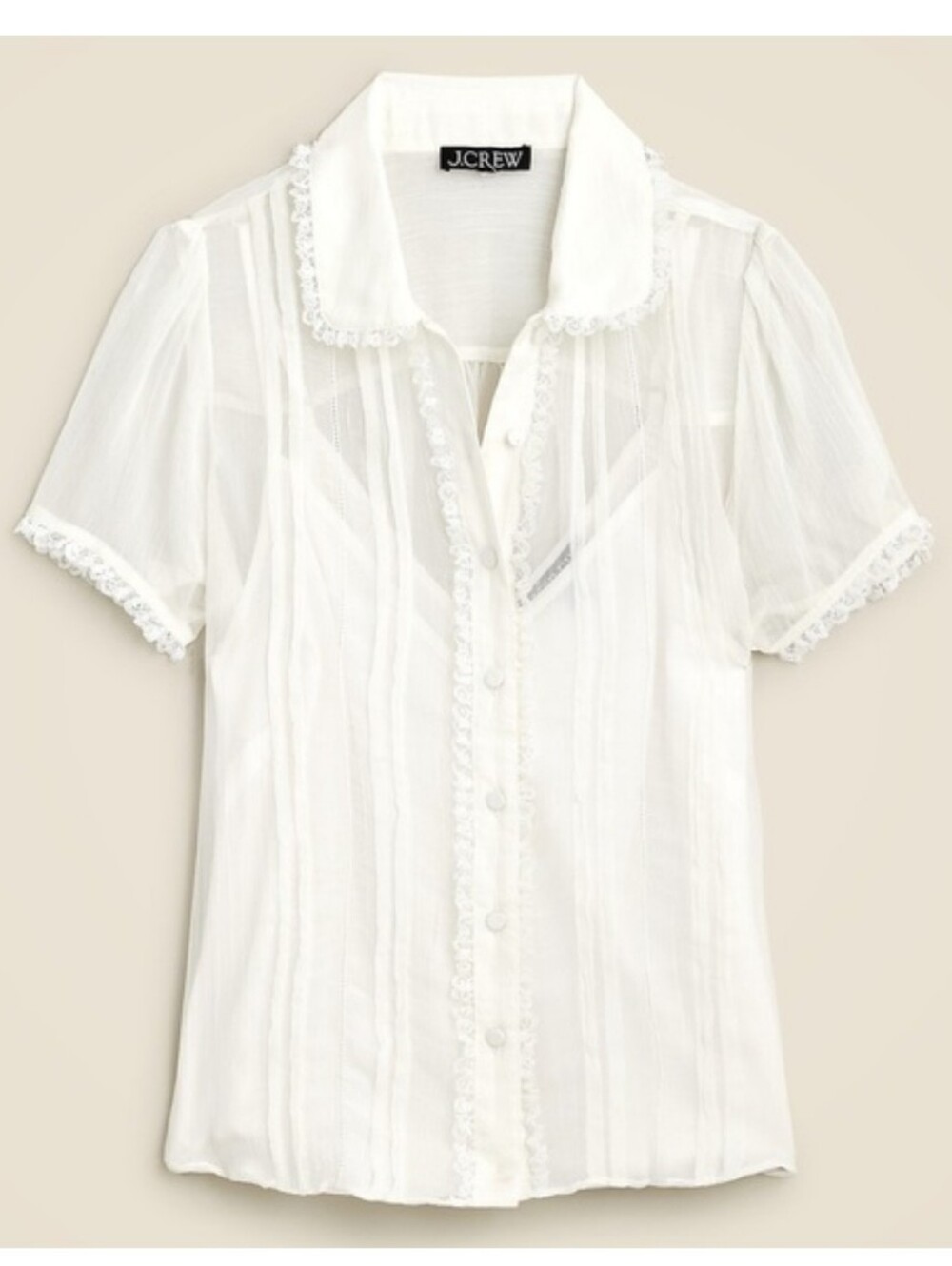 J. Crew Sheer Lace-Trim Button-up Shirt in Ivory Sz 12 NWT CD018